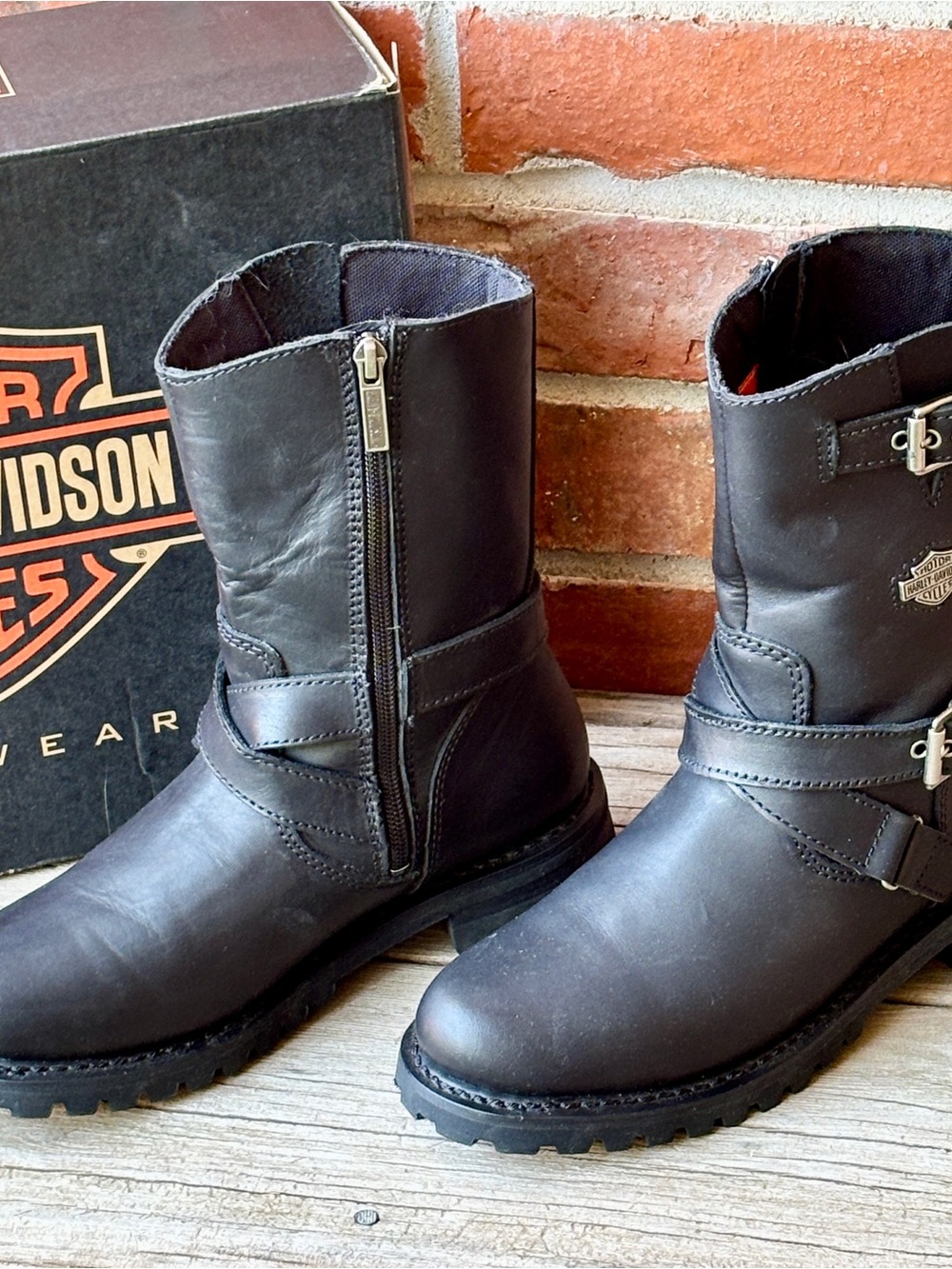 Harley Davidson Women's Kat 84295 Black Zip Motorcycle Boots Sz 7.5 NIB
